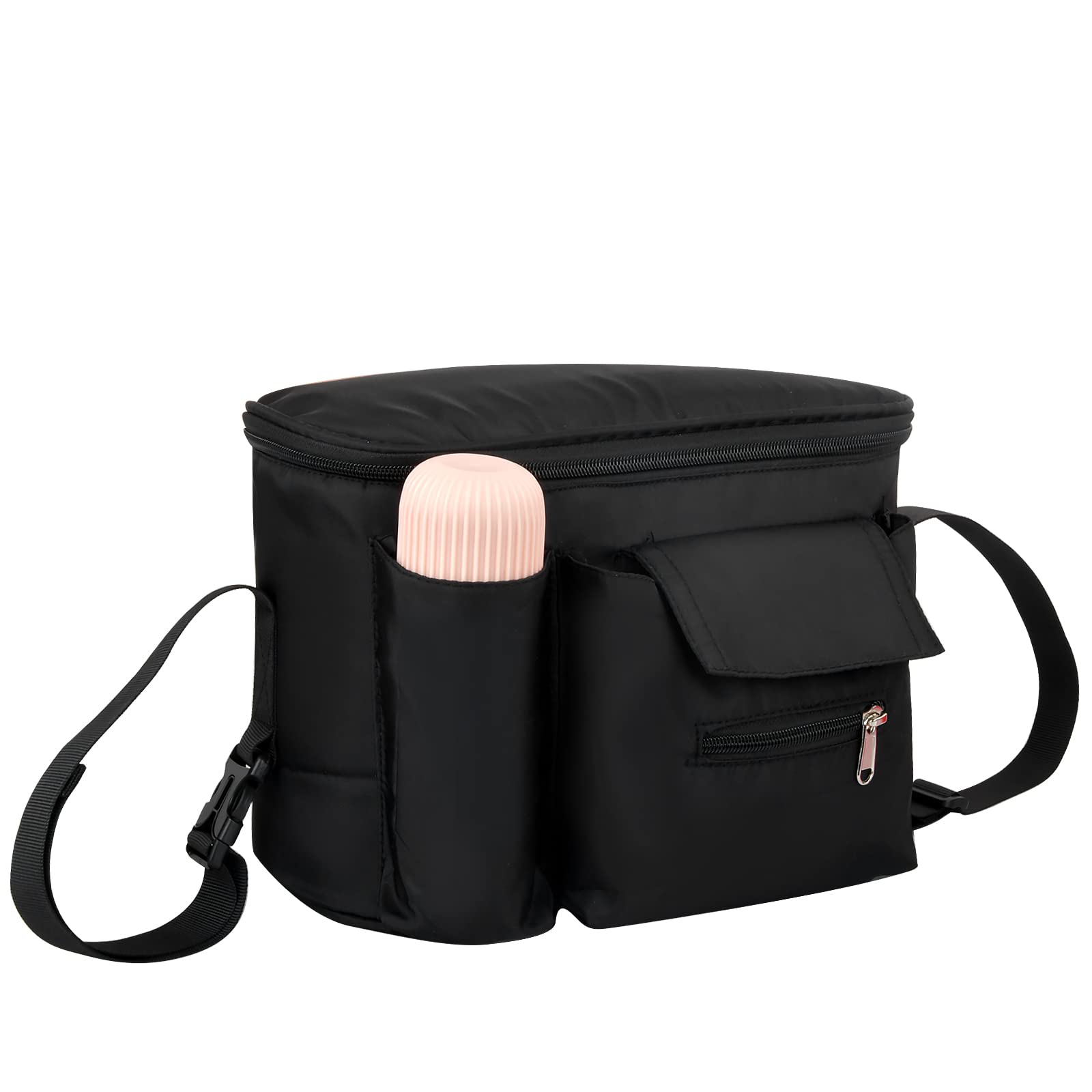 Pinsheng Bolsa Organizadora Para Cochecito, Gran Capacidad Bolso Organizador Carrito Bebe Universal, Bolso Carro Bebé con Portavasos y Correa para el Hombro para Accesorios de bebé (Negro)