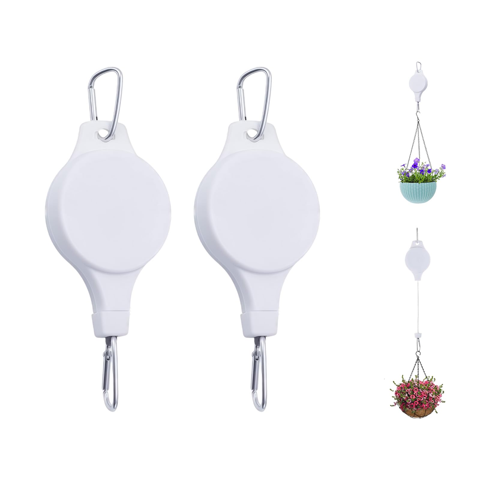 Lot de 2 crochets de suspension pour plantes rétractables, réglables - Pour pots suspendus et paniers à plantes - Support solide pour mangeoires à oiseaux, charge maximale de 1 à 15 kg (blanc)