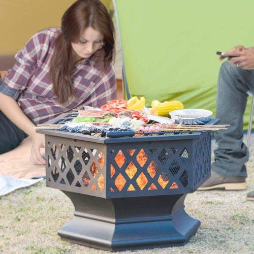 30" Large Garden Fire pit, Fire Bowl Outdoor with BBQ Grill, Camping