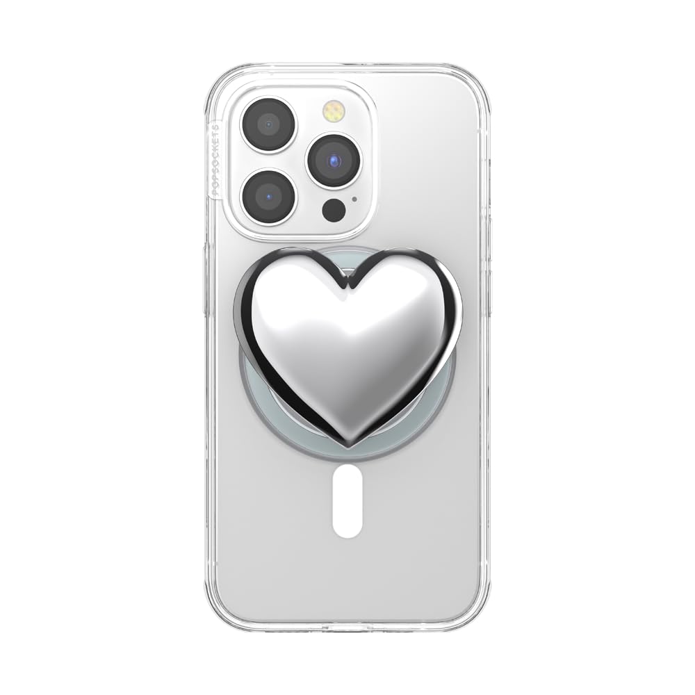 PopSockets Grip per Smartphone MagSafe, Supporto Magnetico, Cavalletto, Silver - Heart of Silver (Silver PopOut)