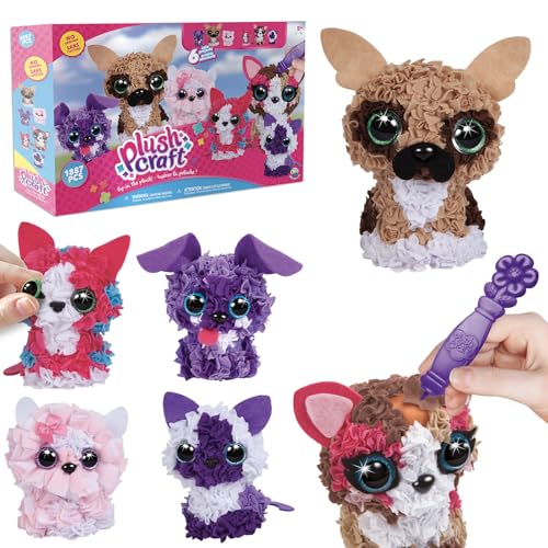ORB PlushCraft DIY 3D Dog and Cat Gift Set 6 Pack Craft Kit - Mess Free Punch Fabric System No Sewing Required - Includes 2 Standard Size 3D Pets and 4 Mini Pets - Fun Craft Projects for Boys Girls