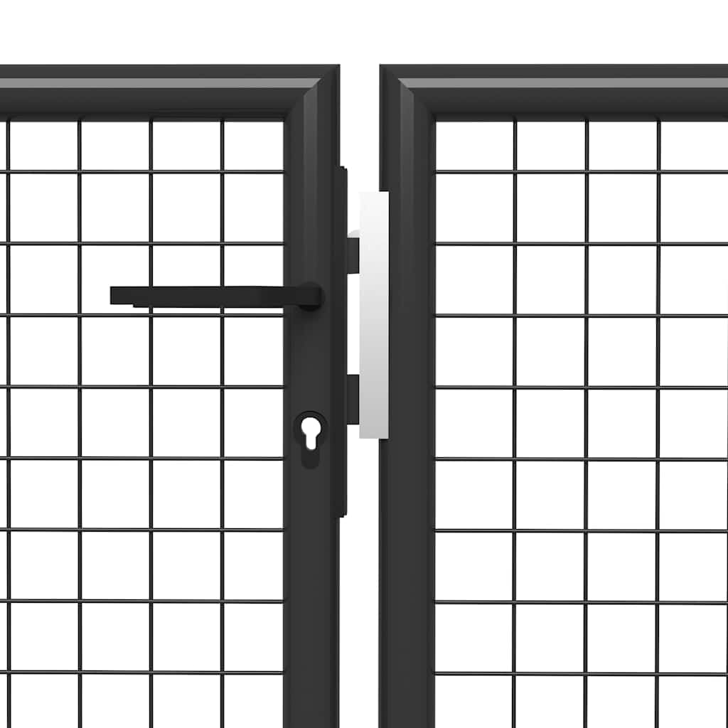 Brama ogrodowa ze stali, antracytowa, 350 x 150 cm, z zamkiem i uchwytem, wytrzymała brama ogrodzeniowa do ogrodu, bramy podwórza, furtki, bramy wjazdowej, metalowa brama skrzydłowa, bezpieczny dostęp