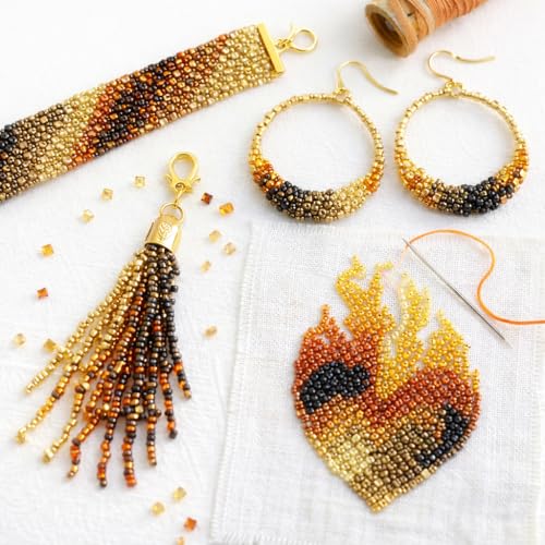 Image of Beadsnfashion Glass Seed Beads Shades of Earthy Color Tones DIY Kit with Nylon Thread for Jewellery Making, Beading, Arts and Crafts and Embroidery, 15 Colors, Size 2mm