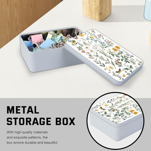 Image of Metal Tin Box with Lid,Multi-functional Storage Large Box Can Store Tea Biscuits Game Cards, Playing & Tarot Cards-Comes with 4 Magnetic Cord Clips,Flower Garden Butterfly