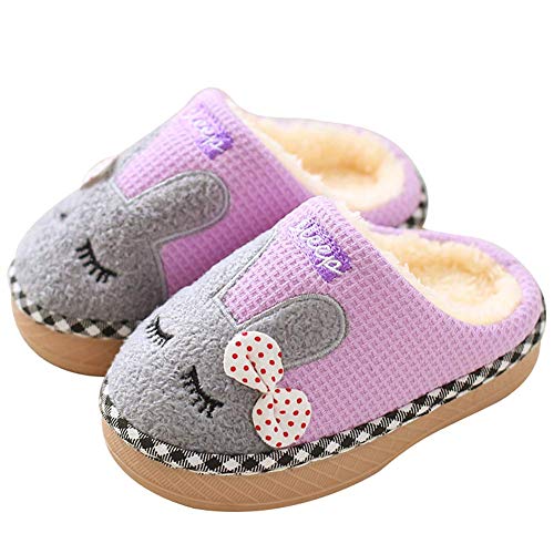 Cute Bunny Embroidery Slippers Kids Boys Girls Comfortable Cotton Quilted House Slippers Anti Slip Rubber Sole