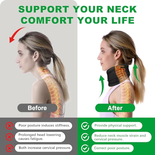 Gviipk Neck Brace, 2 in 1 Adjustable Cervical Collar, Soft Breathable Neck Support for Women Men, Relieves N eck Pain and Spine Pressure, Ideal for Travel, Office, Injury Recovery - Thumbnail 4