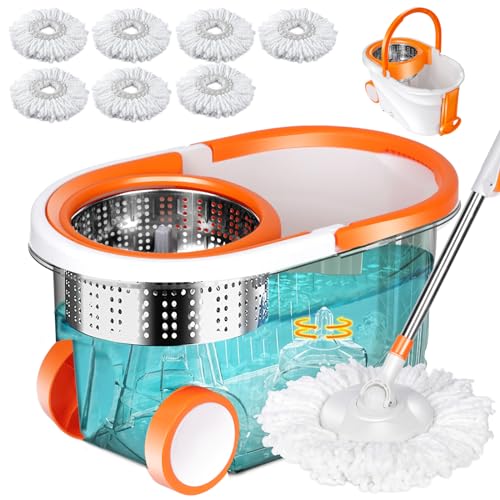 MASTERTOP Spin Mop and Bucket with Wringer Set, 57" Adjustable