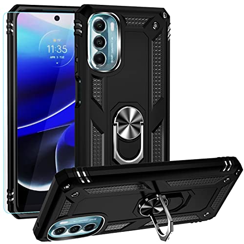 PUSHIMEI Moto G 5G Military-Grade Case, Magnetic Ring & Kickstand, Screen Protector Included - Black