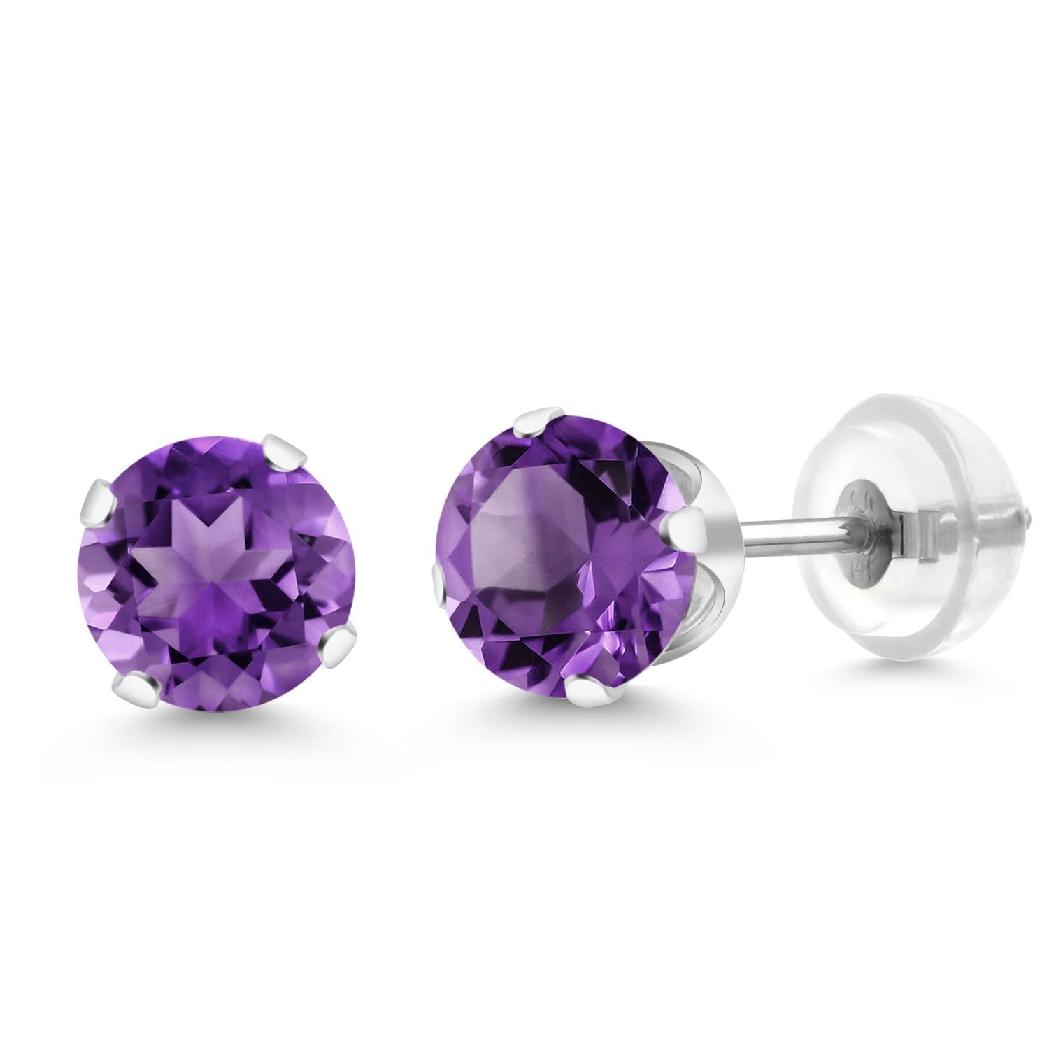 Gem Stone King 14K Gold Gemstone Birthstone Solitaire Stud Earrings | Round 6MM | Gold Earrings For Women Men