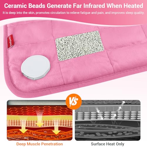 Image of Comfytemp Far Infrared Large Heating Pad 17 inchx33 inch for Deeper Back & Period Relaxation, Weighted Electric Heat Pad with Evenly Filling Ceramic Bead for Better Fit, Mothers Day Gifts, XL Heated Pad, Pink