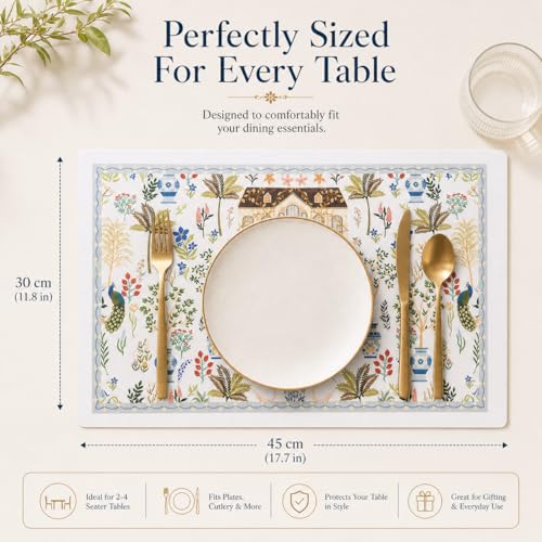 Image of YELONA Leather Dining Table Placemats Set of 2 - Waterproof, Heat Resistant, Anti-Slip, Easy to Clean Table Mats for Dining Table, Kitchen & Home Decor (Off White, 40 x 30 cm)