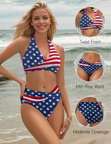 Image of Sopliagon Women's Bikini Sets Twist Front Two Piece Swimsuit Halter Bathing Suit
