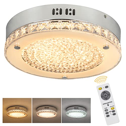 Depuley 18W Dimmable LED Crystal Ceiling Light with Remote - 11-Inch, 3000K-6000K for Kitchen, Bedroom, Hallway, 1440LM