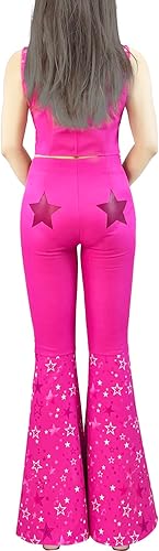 Miniatura 5 de Naywig Traje de vaquera de los años 70 y 80 hippie disco disfraz rosa acampanado pantalón Halloween cosplay para mujeres y niñas