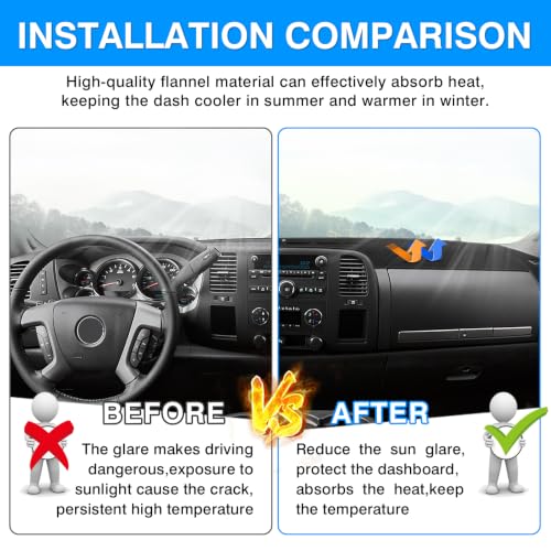 Image of Autorder Dashboard Cover Mat for 2007-2013 Chevy Chevrolet Silverado&GMC Sierra 1500 /2500HD /3500HD with Two Glove Boxes Accessories Dash Cover Upgrade Polyester Dash Mat