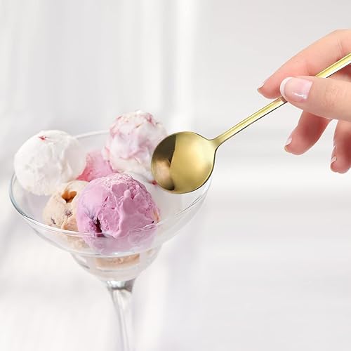 Miniatura 6 de Medoca Cucharas 4 cucharas doradas de 6.7 pulgadas, cucharas de acero inoxidable para helado, postre, cucharas pequeñas de mango largo para cocina,