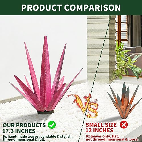 Image of KODIBO 24 inch Metal Agave Plant Outdoor Decor, Large Yard Sculpture, Rose Red | Hand-Painted Finish, Outdoor-Resistant Metal, Tequila Rustic Sculpture, Artificial Plants Outdoor, Gifts for Garden Lovers