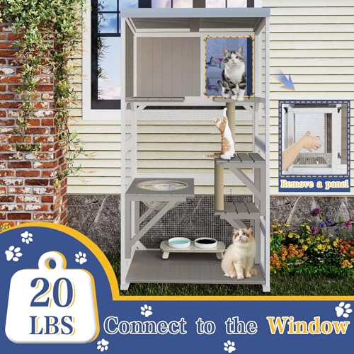Image of PetsCosset 63.5 inch H Compact Window Catio Outdoor Cat Enclosure on Wheels
