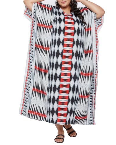 Image of Oussum Plus Size Kaftan Dresses for Women, Polyester Summer Caftan Cover Up Maxi Beach Dress, 1X-3X