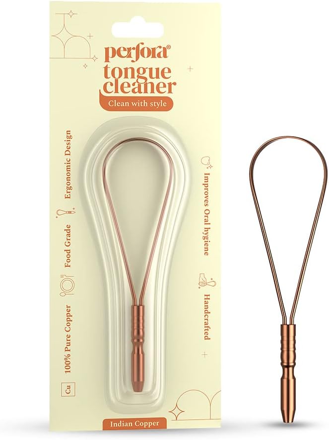 Perfora Copper Tongue Cleaner for Men and Women | 100% Pure Indian Copper Tongue Scraper to Prevent Bad Breath