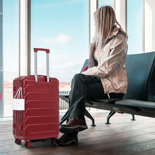 20"/24"/28" ABS Spinner Wheel Luggage Set - 3 Pieces with Combination Lock - Wine Red Travel Suitcase Set3