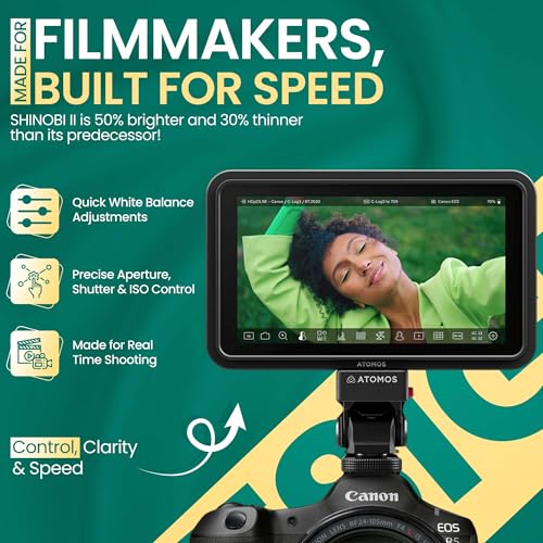 Image of Atomos Shinobi II HDMI 4K Monitor with HDR Touchscreen, All Day Battery Life (Black) Bundle StudioSonic Professional Wired Over-Ear Headphones Studio Monitor Sound Quality