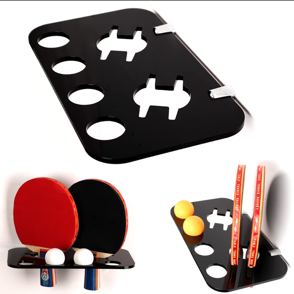 WANLIAN Table Tennis Rack Storage Rack Wall Mounted Table Tennis Rack Display Stand Table Tennis Rack Holds 4 Rackets and Balls Suitable for Sports Gym Garage Home (Oblique Black)