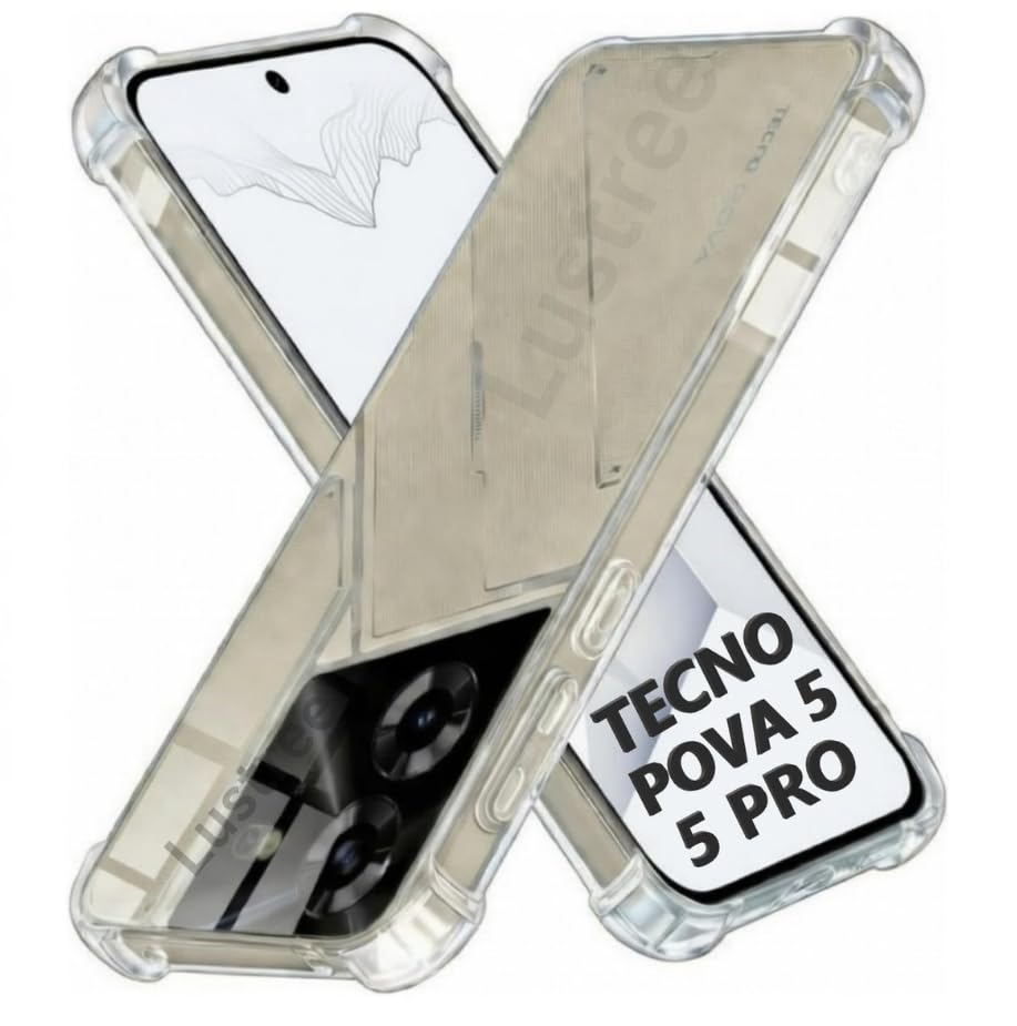 Image of Lustree Back Cover Transparent Case Compatible with Tecno Pova 5 /5 Pro | Slim Soft TPU Case, Anti-Scratch Cover with Four-Corner Protection Raised Camera Guard