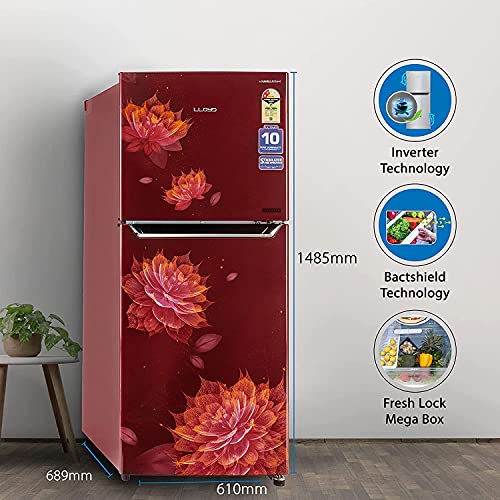 Image of Lloyd 276 L 2 Star Inverter Frost Free Double Door Refrigerator (GLFF282ASRT1PB, Sakura Red)