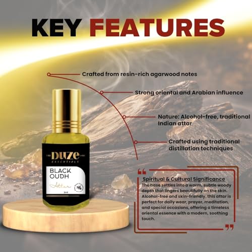 Image of DUZE Black Oudh Attar Perfume Oil 3ml | Strong Long Lasting Alcohol Free Ittar | Rich Deep Oud Fragrance for Men