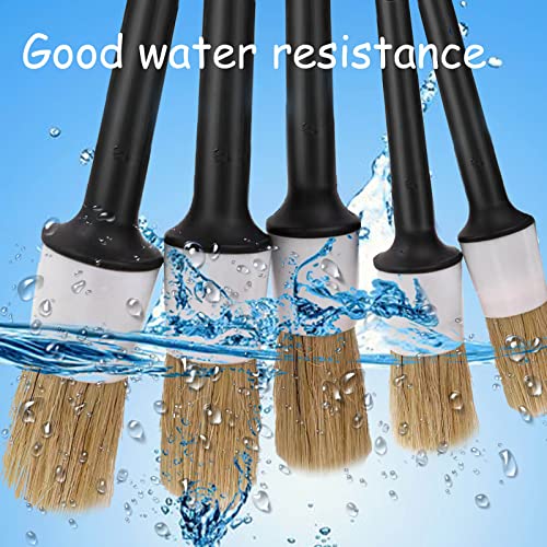 Sodcay Pack-5 Car Detailing Brush, Natural Boars Hair Car Cleaning Brushes, Soft Car Duster Detail Brush, Automotive Detailing Brushes For Cleaning Car Interior Dashboard Leather Seat (Black) #TOP2