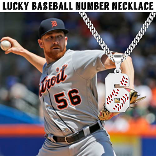 Btysun Baseball Chain Necklaces for Teens Baseball Gifts Dad Husband Number Necklace 6 Pendant Christmas Mens Jewelry - Thumbnail 6