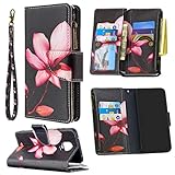 Nadoli Reißverschluss Brieftasche Etui für Xiaomi Redmi Note 9S,Bunt 9 Karte Halter Pu Leder Lotus Blumen Entwurf Lanyard Magnetisch Standfunktion Flip Schutzhülle
