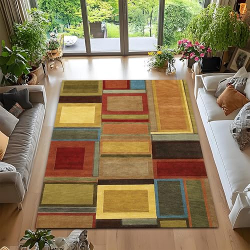 9x12ft Area Rug Geometric Color Blocks Washable Rugs for Living