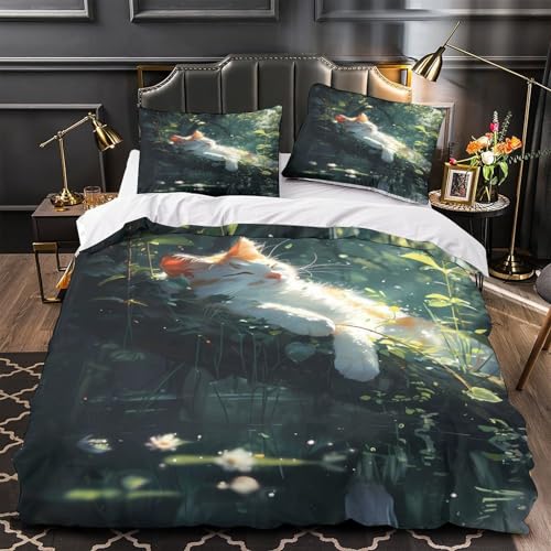 Housse de couette hypoallergique respirante king size microfibre imprimée chat - 2