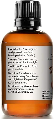 Miniatura 3 de Aceite de semilla de rosa mosqueta por Mayan's Secret certificado por USDA, orgánico, prensado en frío, sin refinar. Aceite esencial para cara,