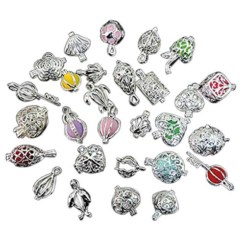lisafinding 20pcs Mix Style Silver Plated Bead Cage Locket Pendant - Add Your Own Stones, Rock to Cage, Essential Oils to Create a Scent Diffusing Pendant Charms Fit Necklace
