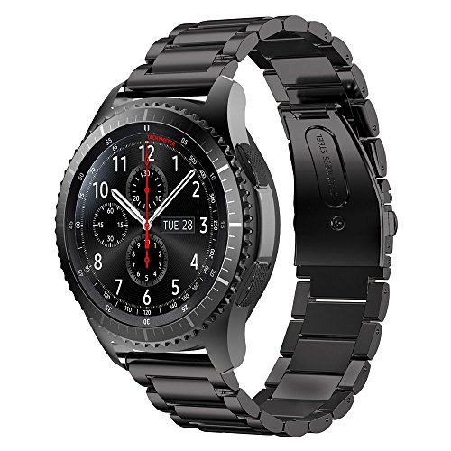 Gear S3 Frontier/Classic Band/Galaxy Watch 46mm Band Large, iiteeology 22mm Men Stainless Steel Band Strap for Samsung Gear S3 Frontier/S3 Classic/Galaxy Watch 46mm Smart Watch Fitness -Black