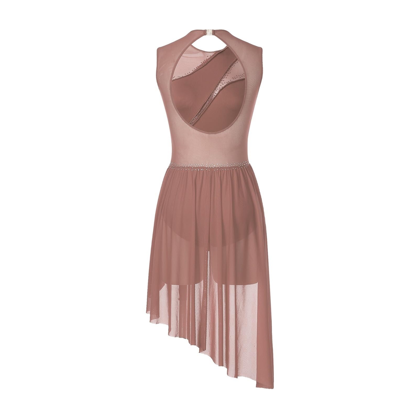 Vestido De Danza LíRica Moderno Vestido de Leotardo de Danza y Gimnasia for Mujer y Adulto, Traje de Patinaje artístico de Malla Transparente con Diamantes de imitación Brillantes