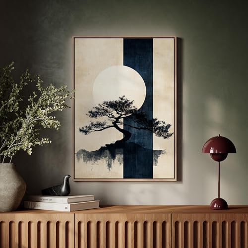 Impression sur toile bonsaï japonais lune - Déco murale salon Wabi-Sabi 60x80 - 2