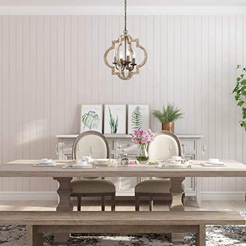 Lampundit Orb 4-Light Farmhouse Chandelier Handmade Wood Chandelier Light Fixture for Dining Room Kitchen Island Bedroom Foyer, Bronze & Wood - Image 2