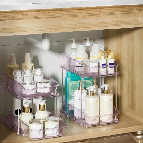 Image of Delamu 2-Tier Under Sink Organizers and Storage, Multi-Purpose Stackable Bathroom Cabinet organizers, Pull Out Kitchen Pantry Organization and Storage with Dividers(2 Pack, Purple)