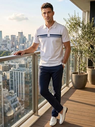 Image of XENOVAURBAN Polo t Shirt for Man | Striped Pattern Mens Cotton Polo Neck T-Shirt with Collar | Regular fit | Breathable and Soft - Polo-Striped-P