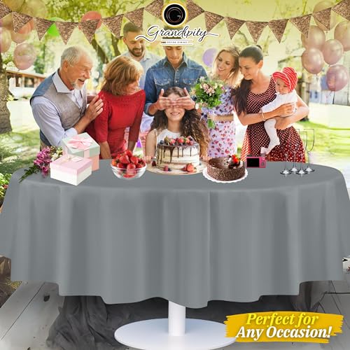 Image of Grandipity 24 Pack Premium Disposable Plastic Tablecloth 84 inch Inch Decorative Round Table Cover - Silver