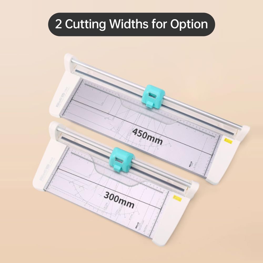 KWTRIO Taglierina per Carta da 300 mm di Larghezza Multiuso con 4 Teste di Taglio Linee Dritte/Curve/Linee Tratteggiate e Linea di Taglio Pieghevole con Misure e Tappetino da Taglio per