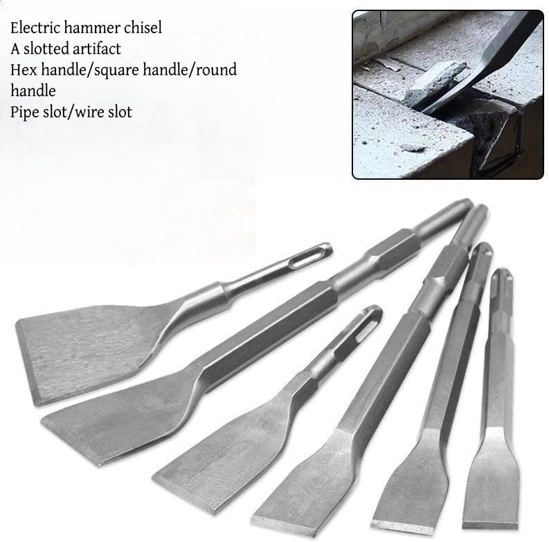Lot de 7 burins SDS Plus pour maçonnerie, béton, marteau rotatif avec pointe plate, large et inclinée