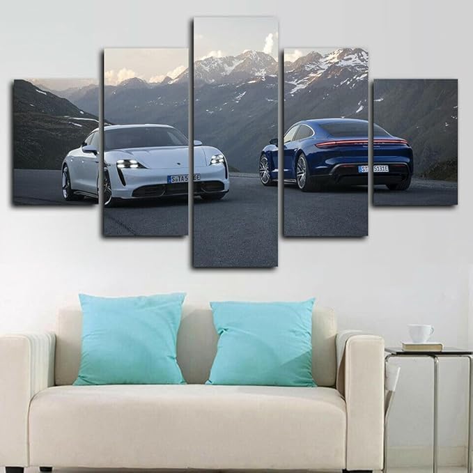 Peinture murale 5 pièces voiture de course moderne pour salon MengMj