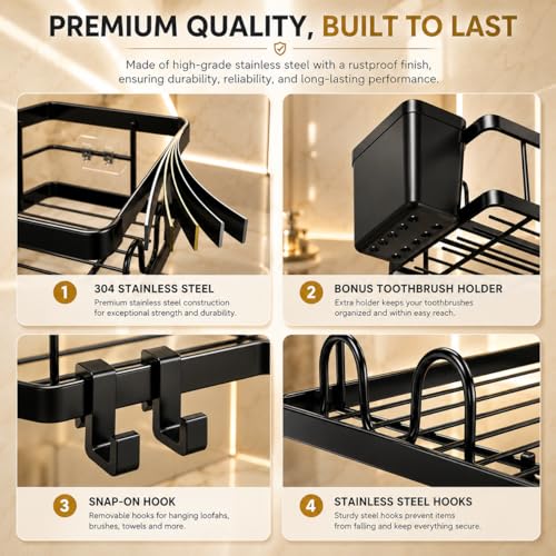 Image of 7Pcs Self Adhesive Bathroom Accessories Set, Bathroom Shelf Organizer Corner Shelf Toothbrush Holder Soap Holder & Storage Rack, No Drill Installation, Rustproof Bathroom Stand without drill