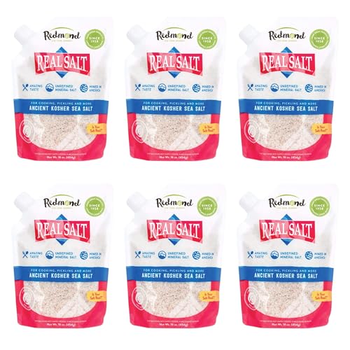Redmond Real Sea Salt - Natural Unrefined Gluten Free Kosher, 16 Ounce Pouch (6 Pack)