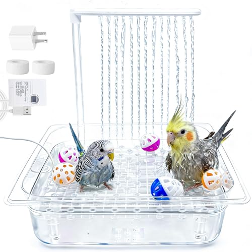 Image of kathson Parrot Bathtub with Pump,Large Automatic Bird Bath Shower Fountain,Parakeet Bath Tub with USB Electric Water Cycle,Bathing Container for Cockatiel,Cockatoo,Lovebird,African Grey,Conure,Budgie